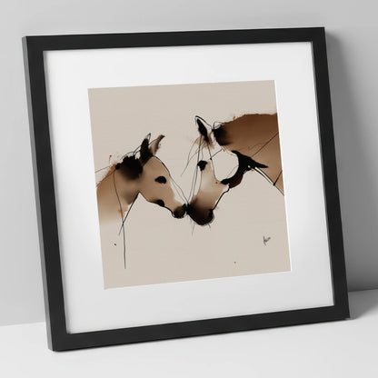 A Quiet Connection mare & foal art print in black frame