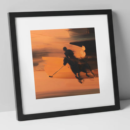 Amber Polo Pursuit polo horse art print in black frame