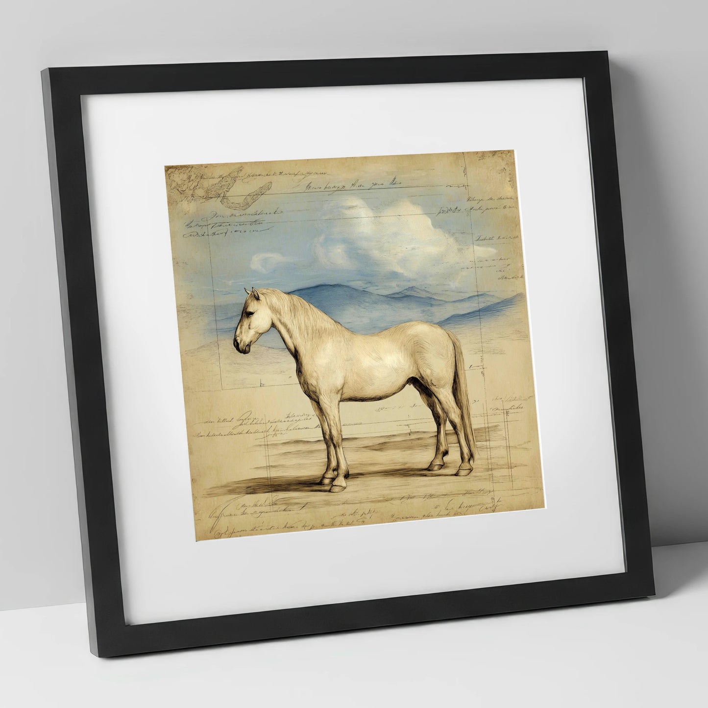 Classical Equine Study horse portrait art print in black frame