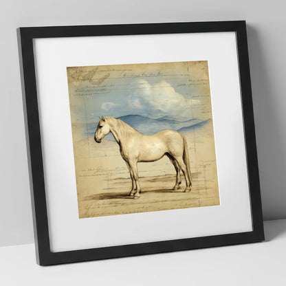Classical Equine Study horse portrait art print in black frame