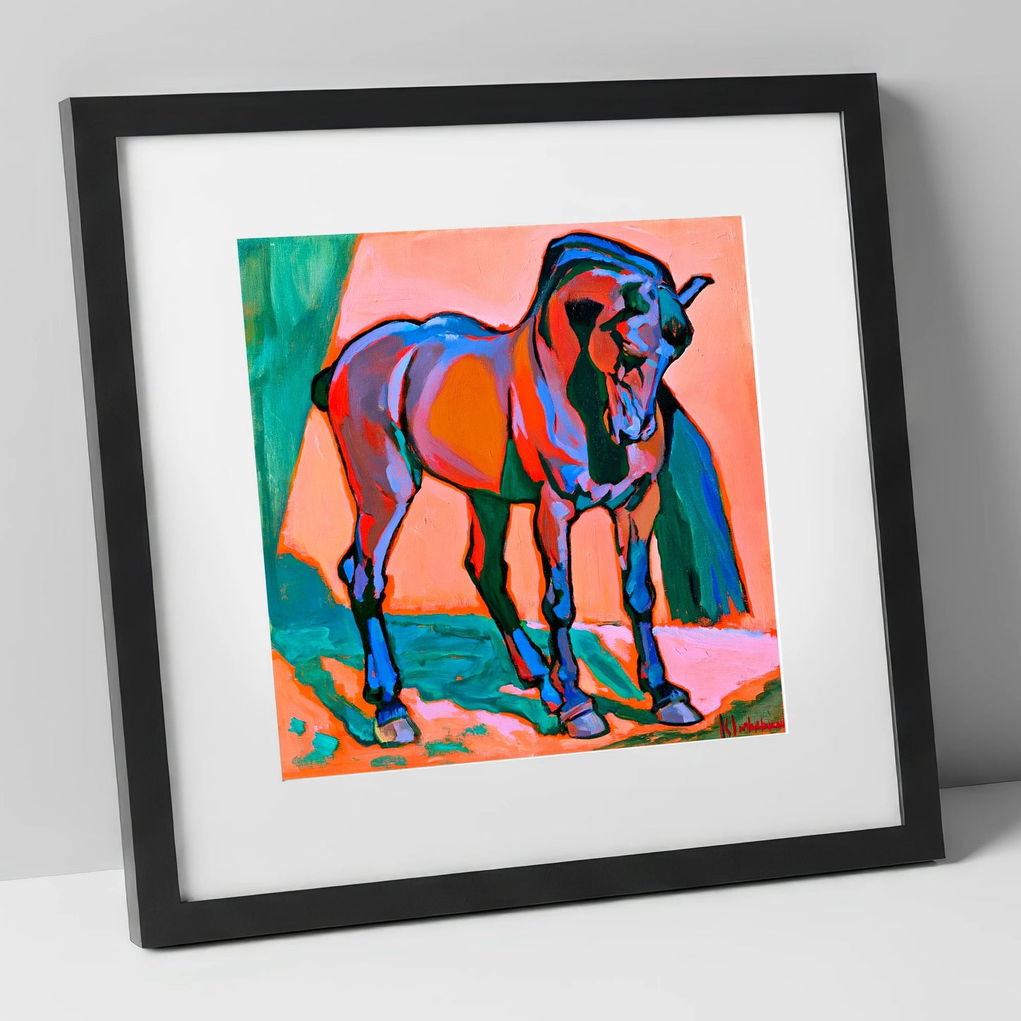 Vivid Abstract Standing Horse horse breed art print in black frame