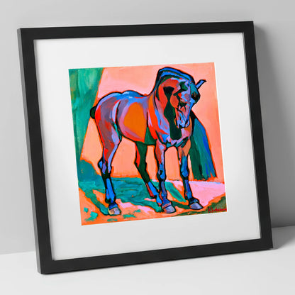 Vivid Abstract Standing Horse horse breed art print in black frame