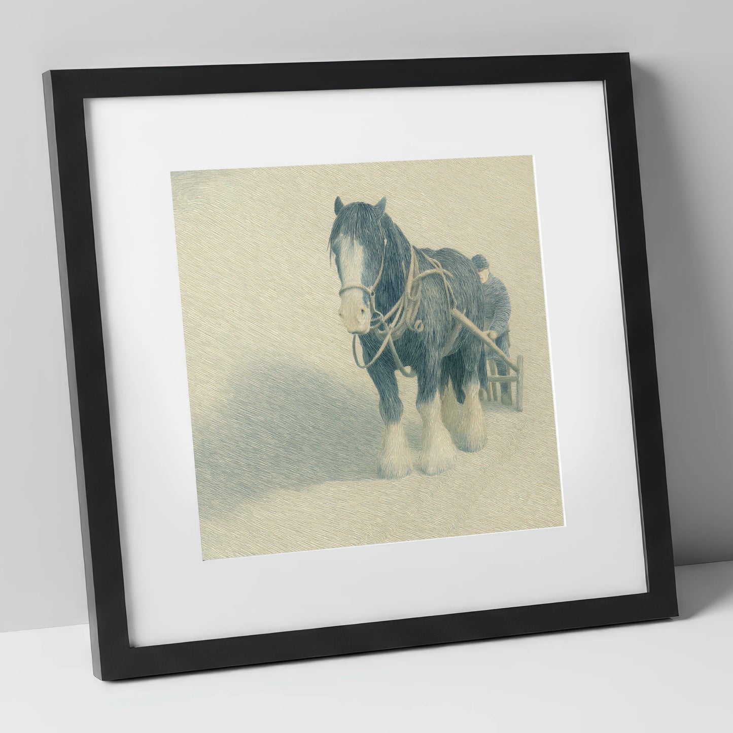 Steadfast in the Field working horse art print in black frame