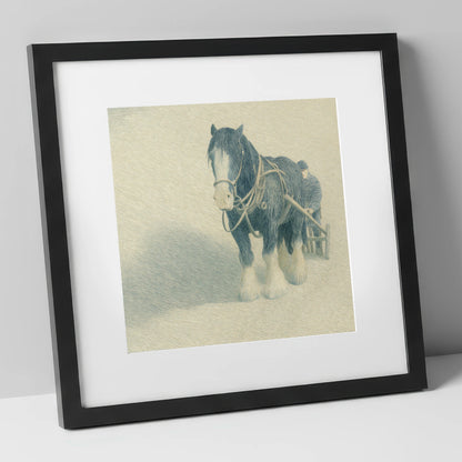 Steadfast in the Field working horse art print in black frame