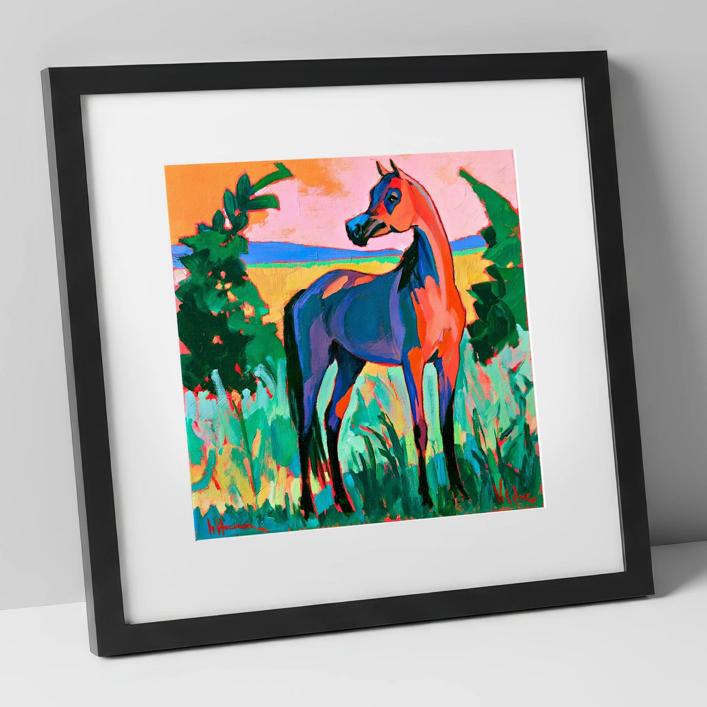 Vibrant Expressionist Arabian Horse horse breed art print in black frame