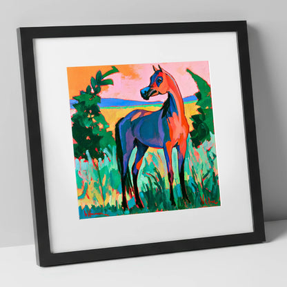 Vibrant Expressionist Arabian Horse horse breed art print in black frame