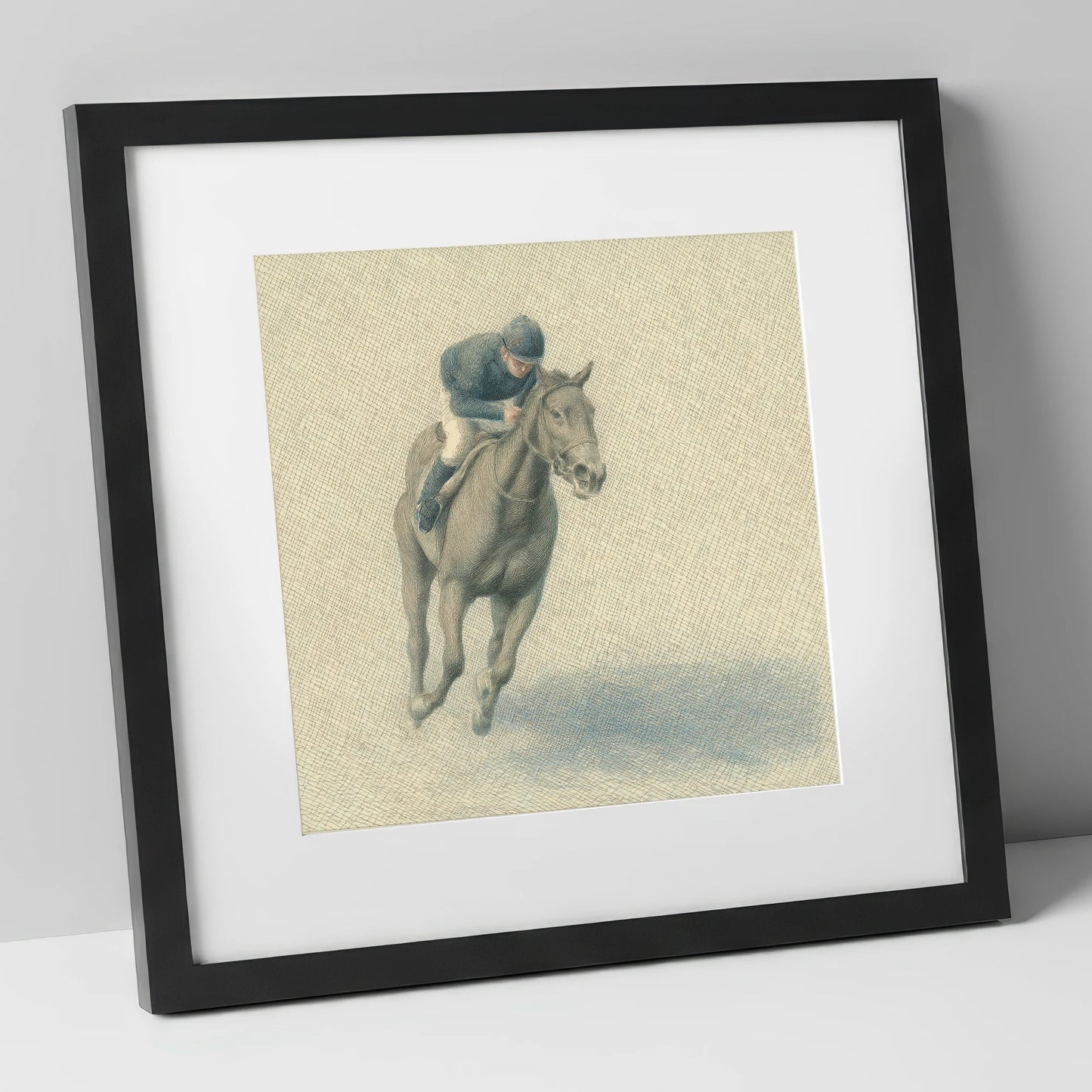 Steady Stride racing horse art print in black frame