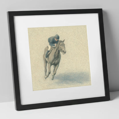 Steady Stride racing horse art print in black frame