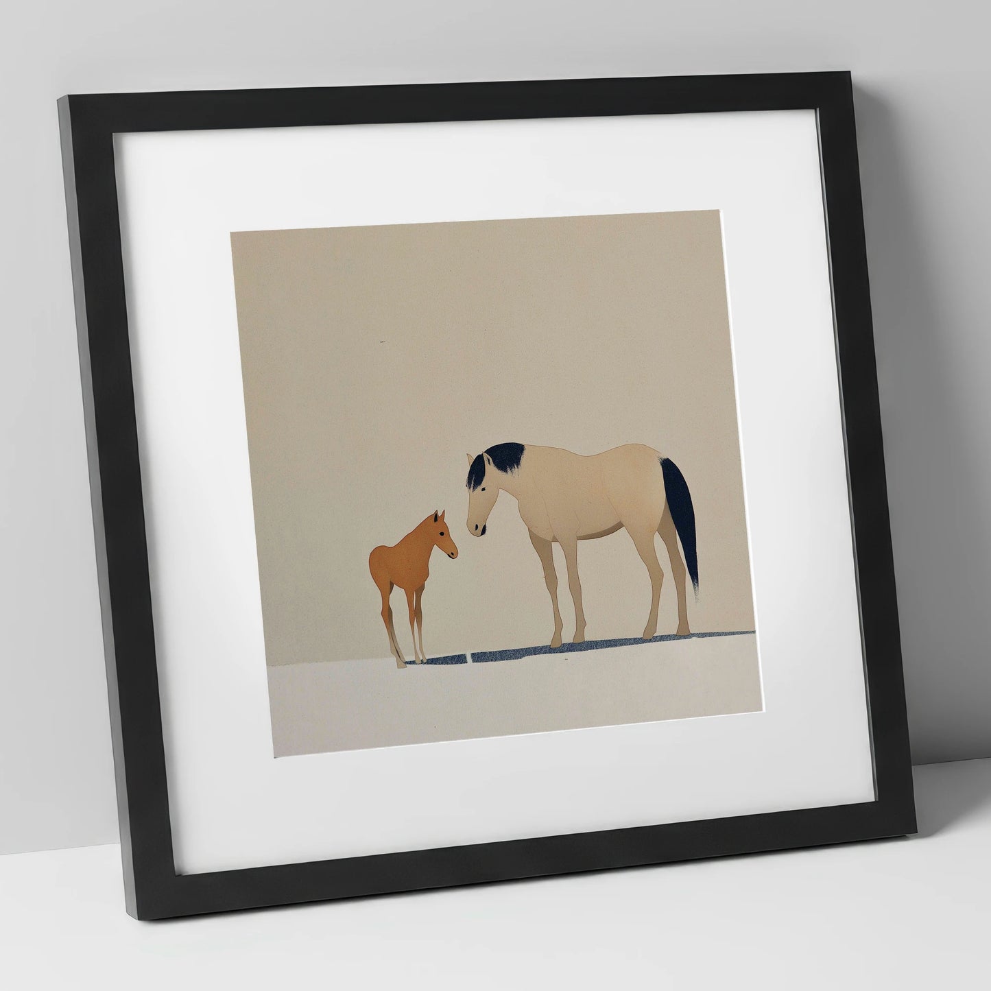 Quiet Guidance mare & foal art print in black frame