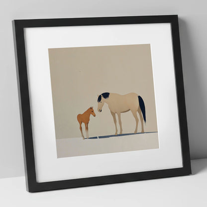Quiet Guidance mare & foal art print in black frame