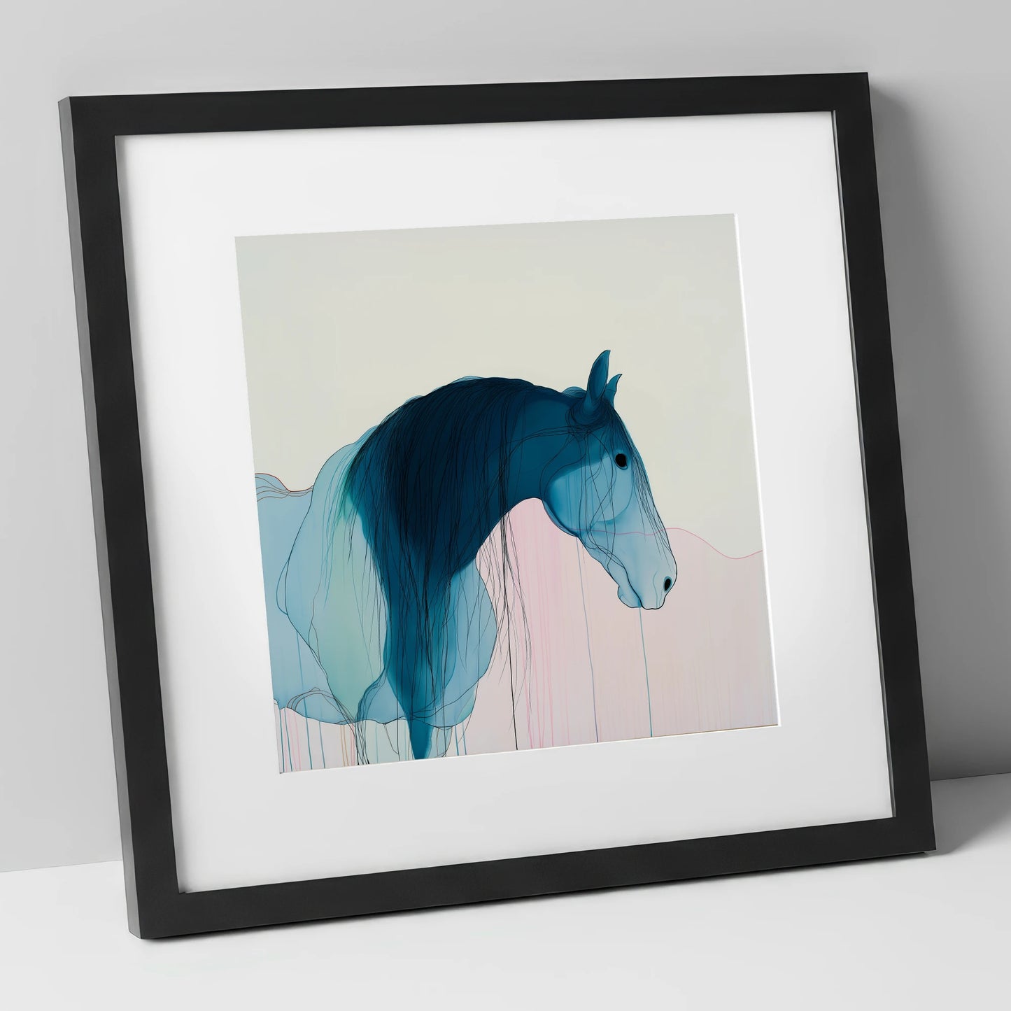 Fluid Blue Grace horse breed art print in black frame