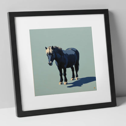 Midnight Blue Pony horse breed art print in black frame