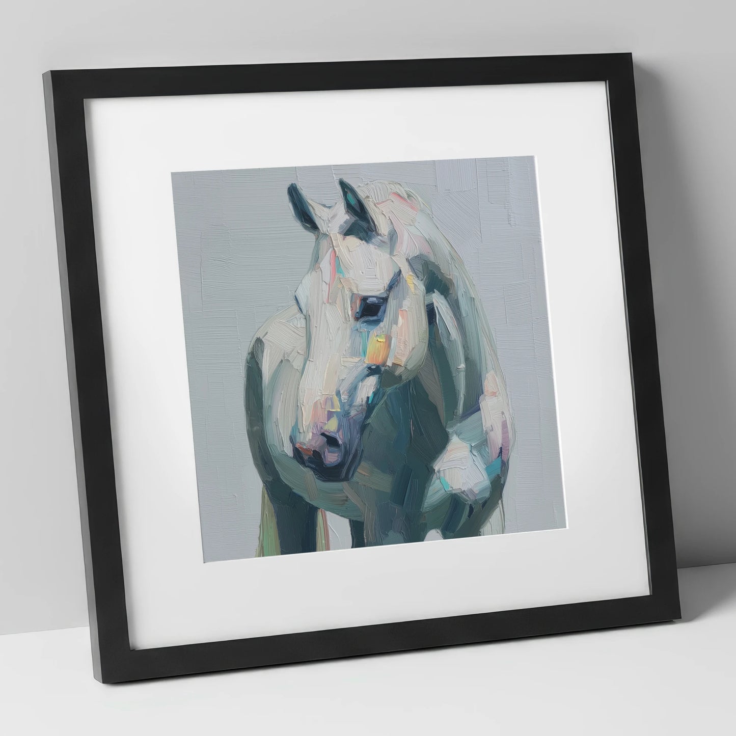 The Textured Grey horse breed art print in black frame
