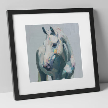 The Textured Grey horse breed art print in black frame