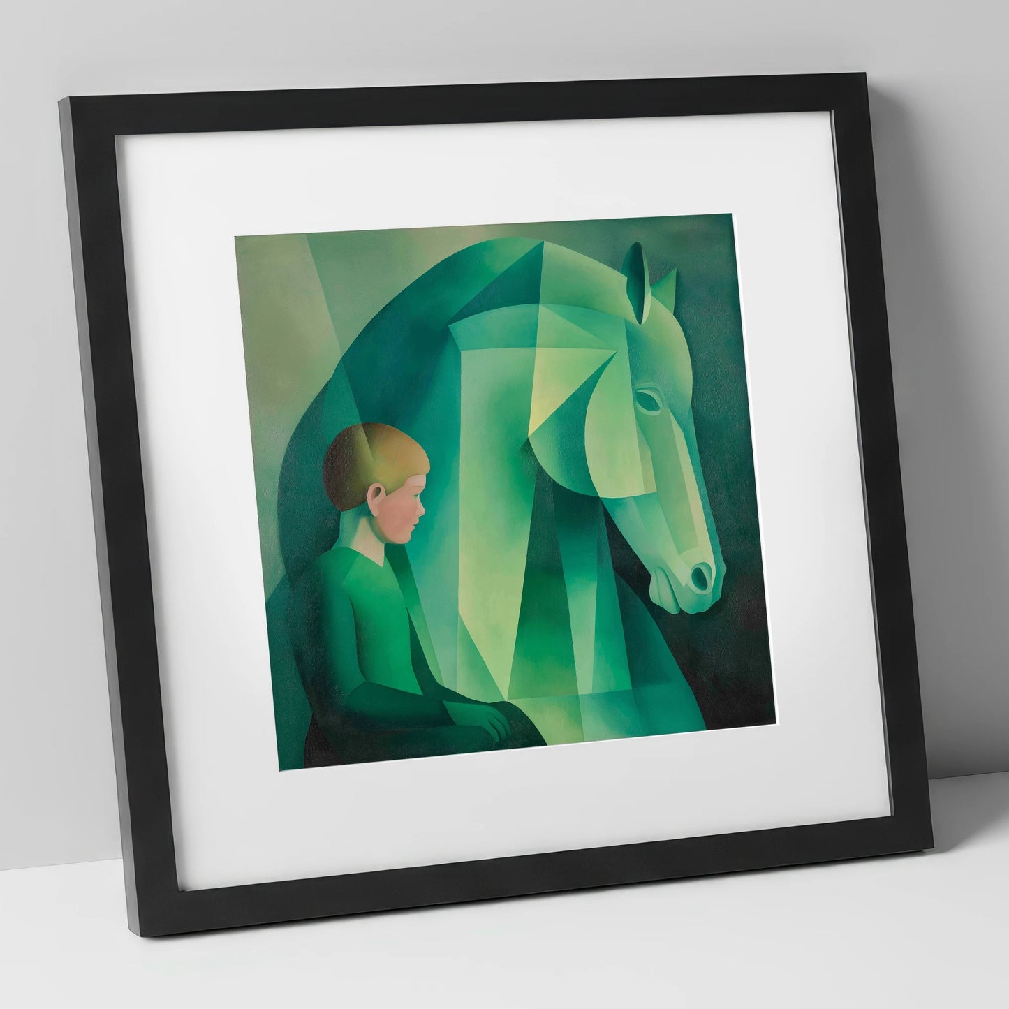 Emerald Equine Connection horse & rider art print in black frame