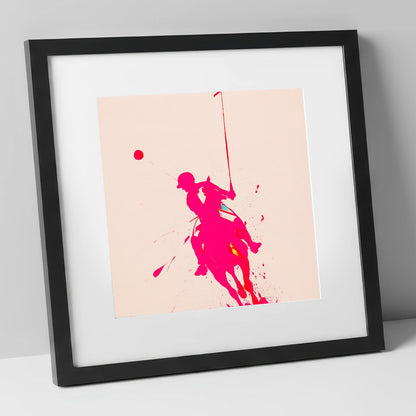 Vivid Polo Strike polo horse art print in black frame