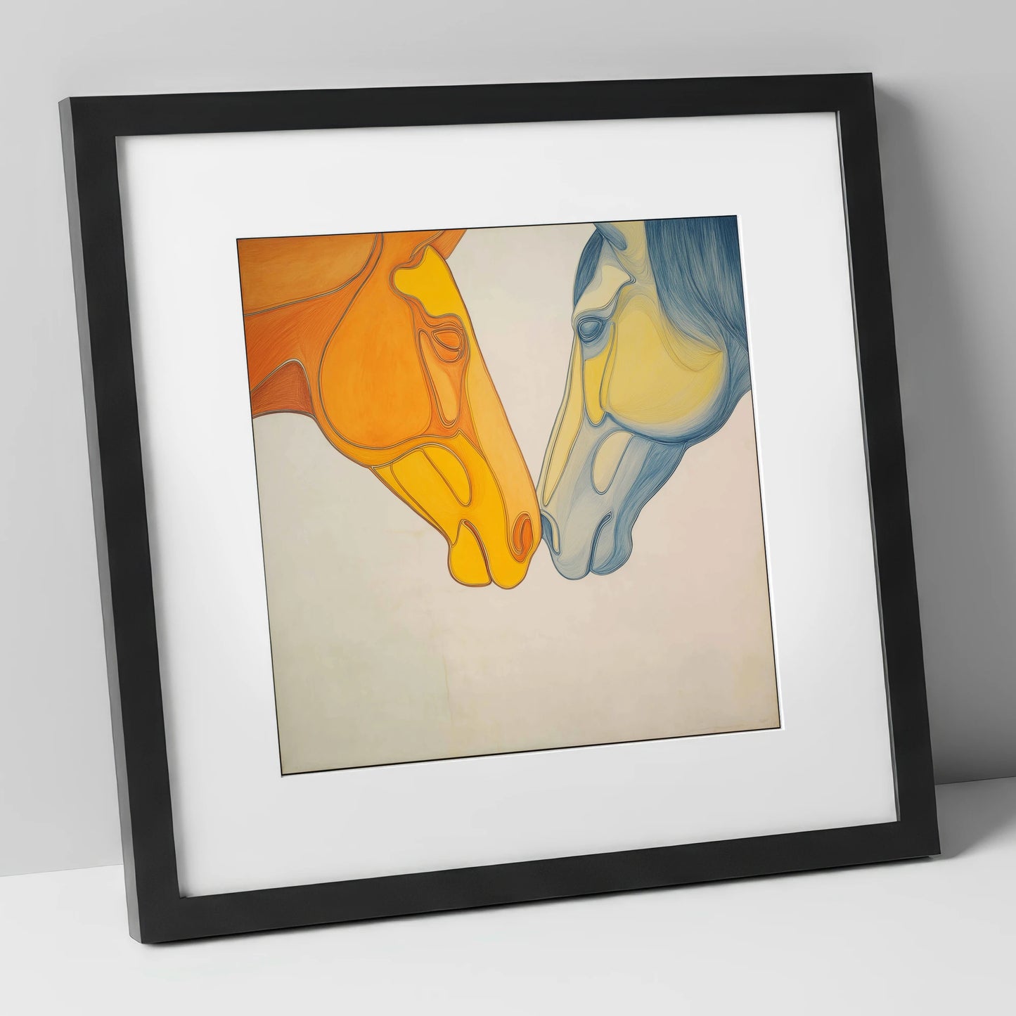 Flowing Connection horse portrait art print in black frame