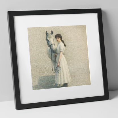 The Quiet Companion horse & rider art print in black frame