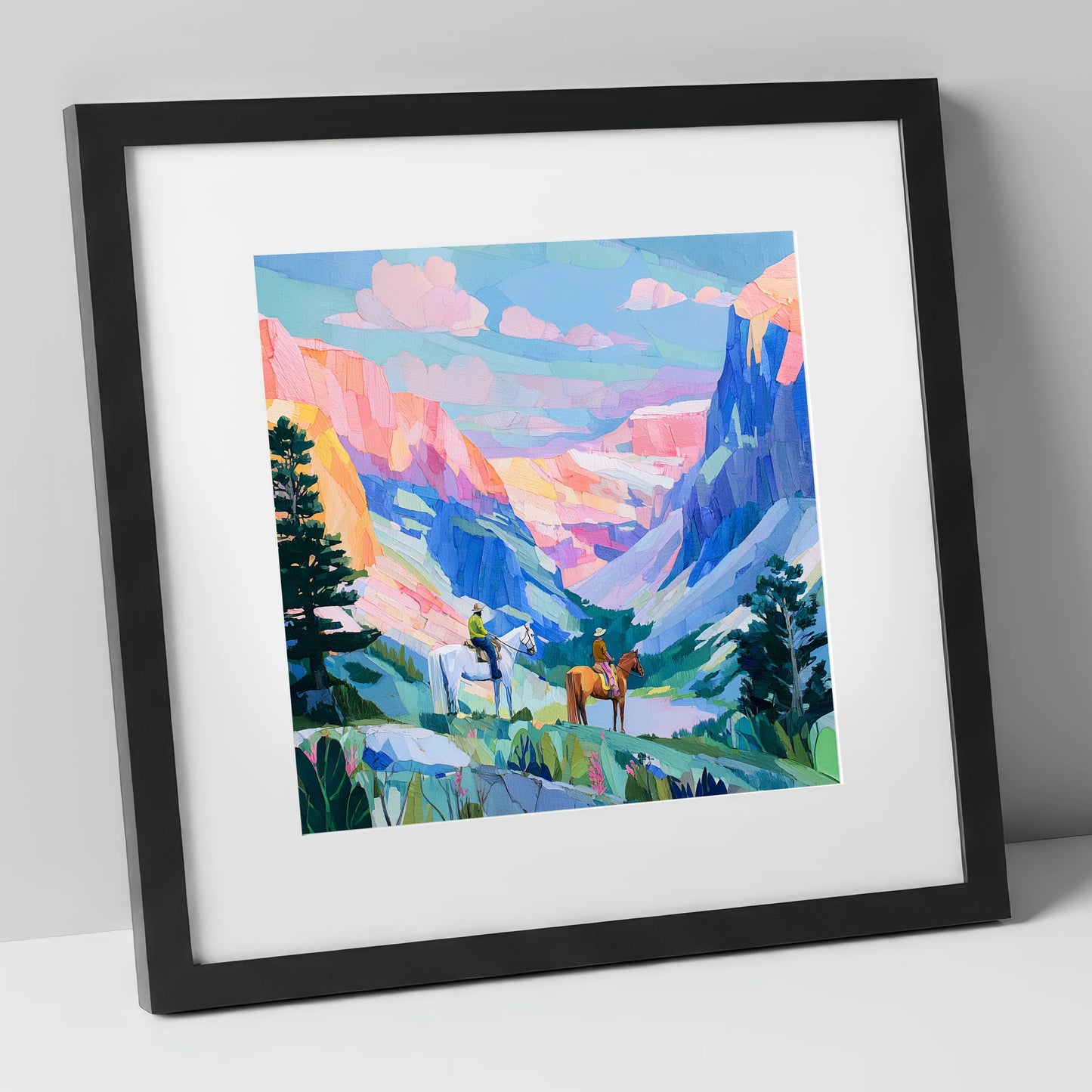 Painted Canyon Trail horse landscape art print in black frame