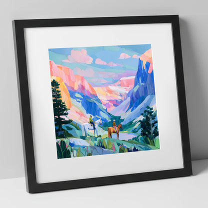 Painted Canyon Trail horse landscape art print in black frame