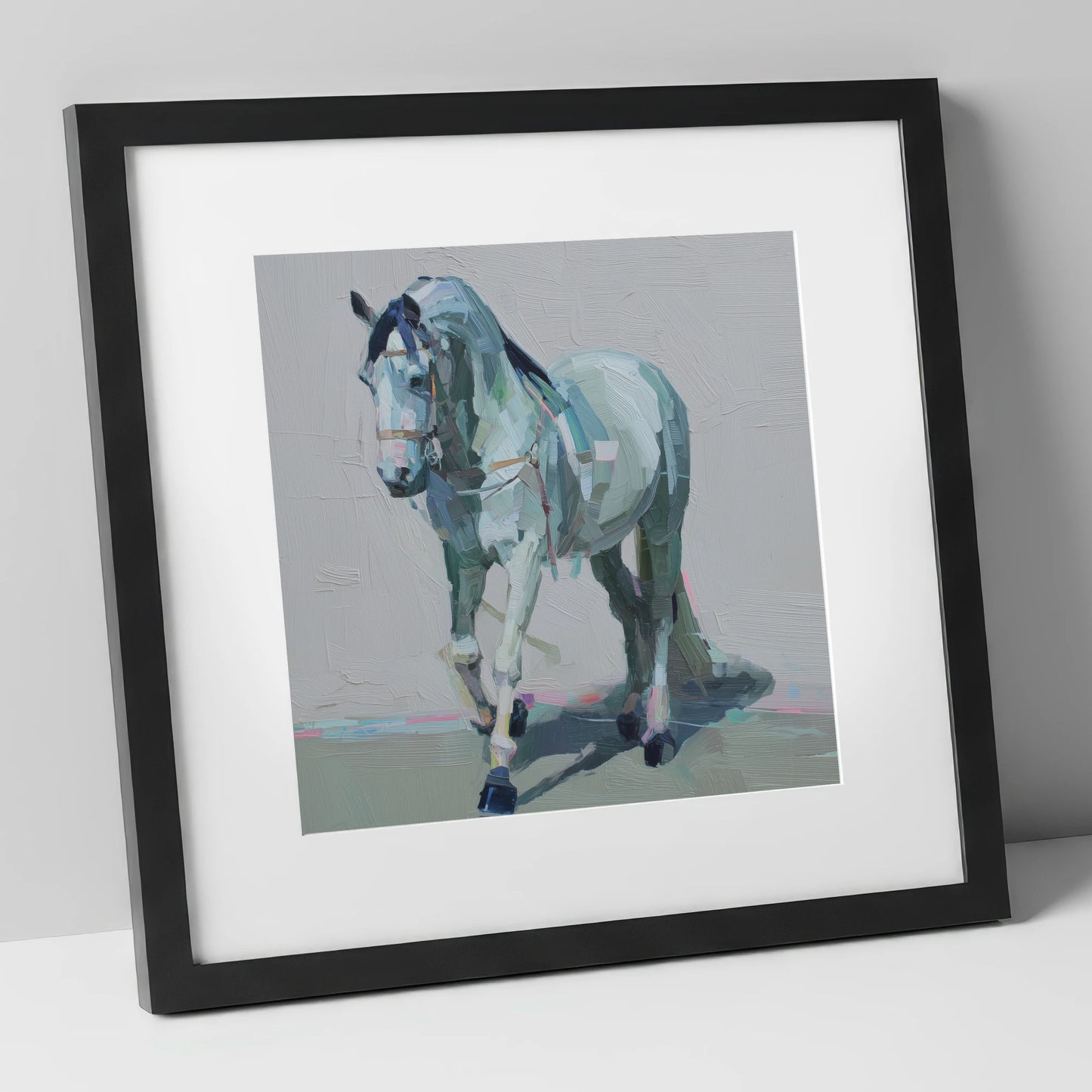Quiet Strength in Grey horse breed art print in black frame