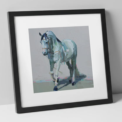 Quiet Strength in Grey horse breed art print in black frame