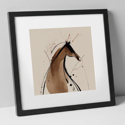 Sweeping Ink Silhouette horse portrait art print in black frame