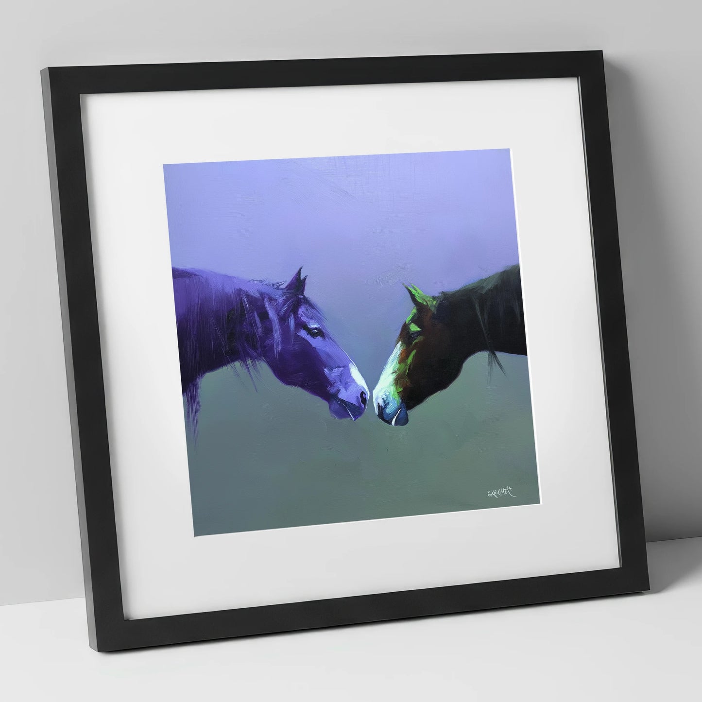 The Quiet Connection horse portrait art print in black frame