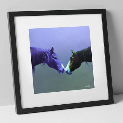 The Quiet Connection horse portrait art print in black frame