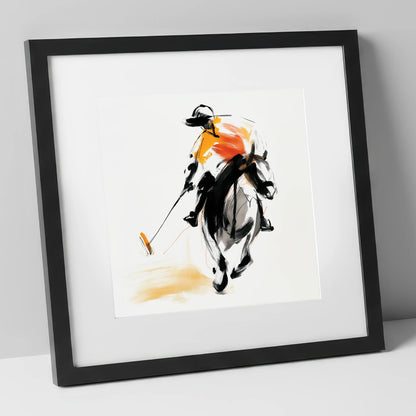 Amber Strike polo horse art print in black frame