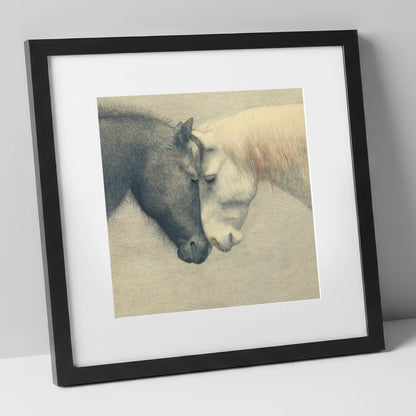 Quiet Harmony horse portrait art print in black frame