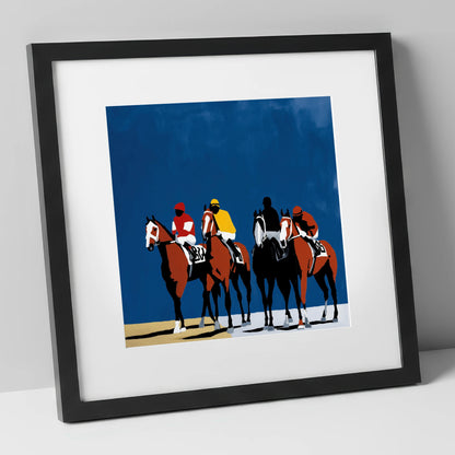 Bold Silks Under Blue racing horse art print in black frame