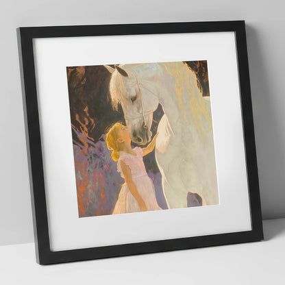 A Gentle Connection horse & rider art print in black frame