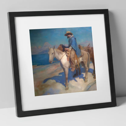 The Azure Trail western horse art print in black frame