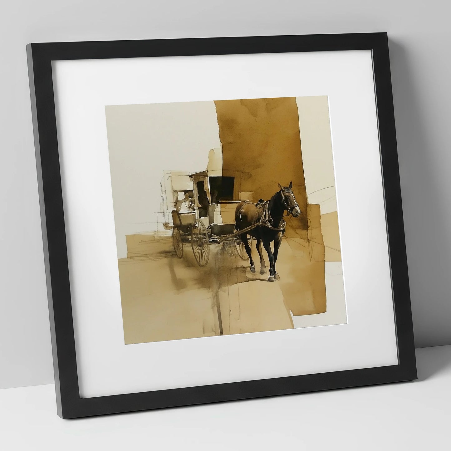 Timeless Carriage Horse working horse art print in black frame