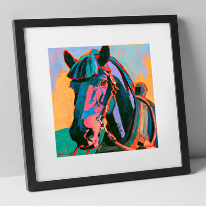Colourful Expressionist Horse Portrait horse breed art print in black frame