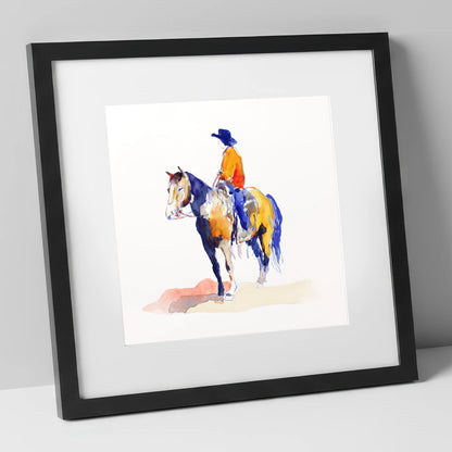 Vivid Western Rider western horse art print in black frame