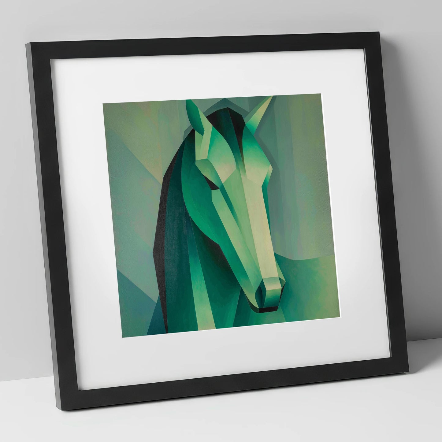 The Emerald Facets horse portrait art print in black frame