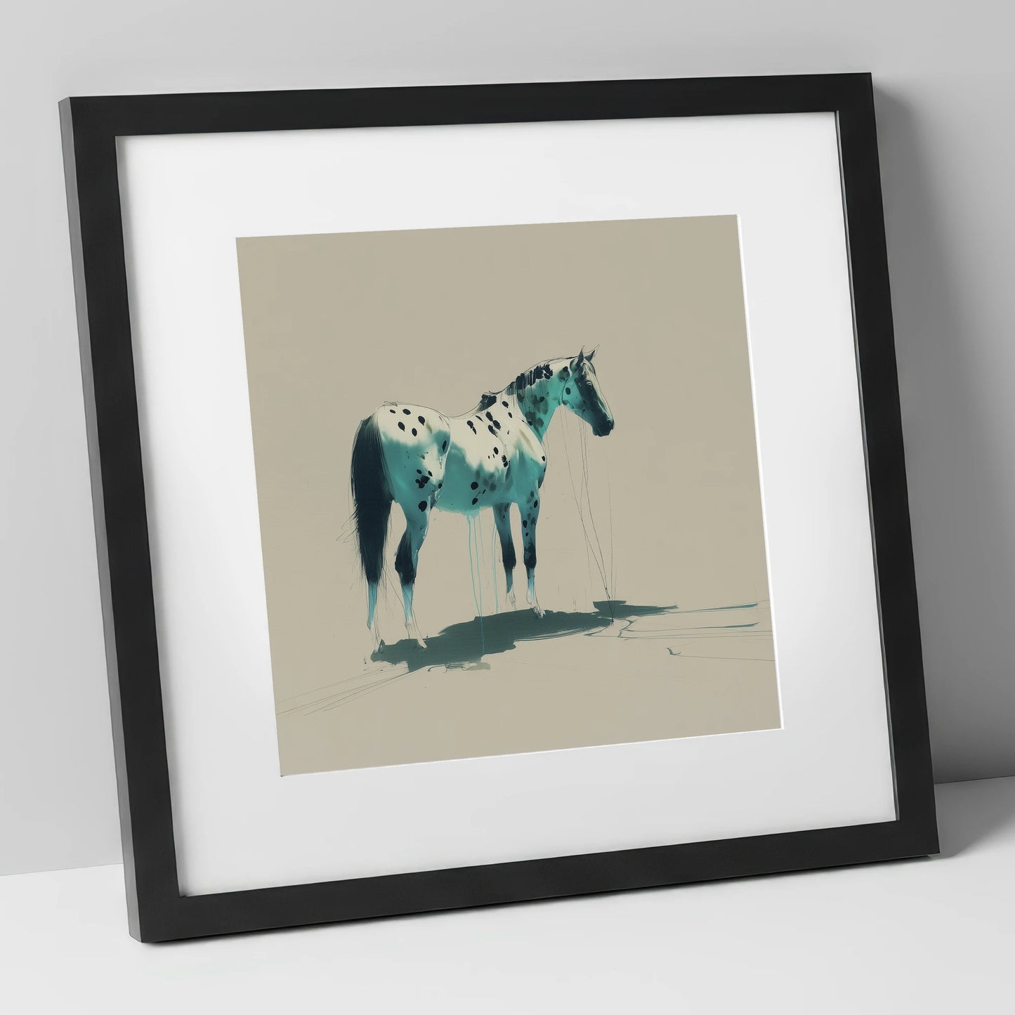 Azure Spotted Appaloosa horse breed art print in black frame