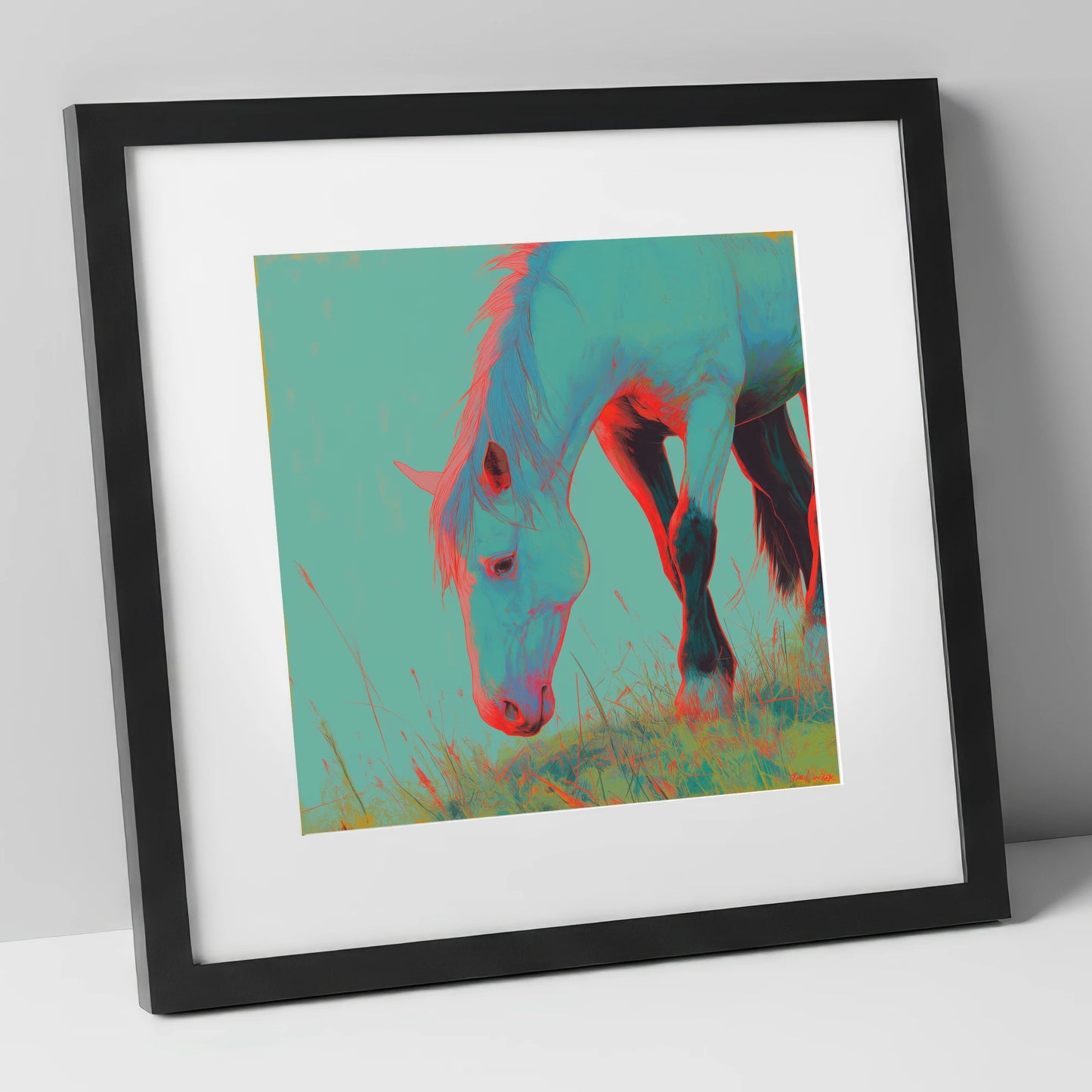 Electric Pasture Portrait horse portrait art print in black frame