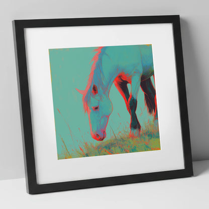 Electric Pasture Portrait horse portrait art print in black frame