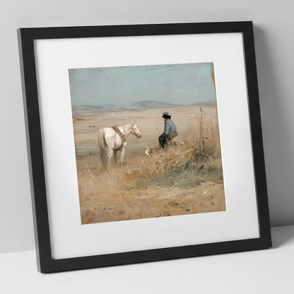 Vast Horizons horse & rider art print in black frame