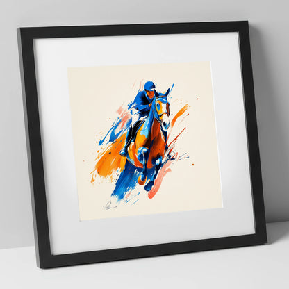 Airborne Energy show jumping horse art print in black frame