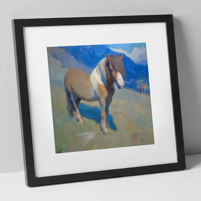 Highland Sentinel horse breed art print in black frame