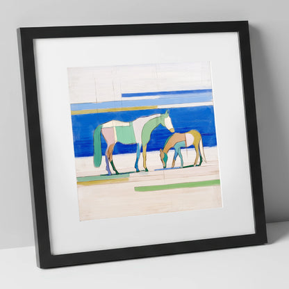 Azure Equine Geometry horse landscape art print in black frame