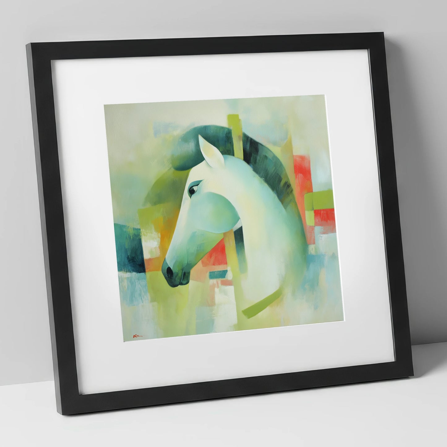 Modern Grey Profile horse breed art print in black frame
