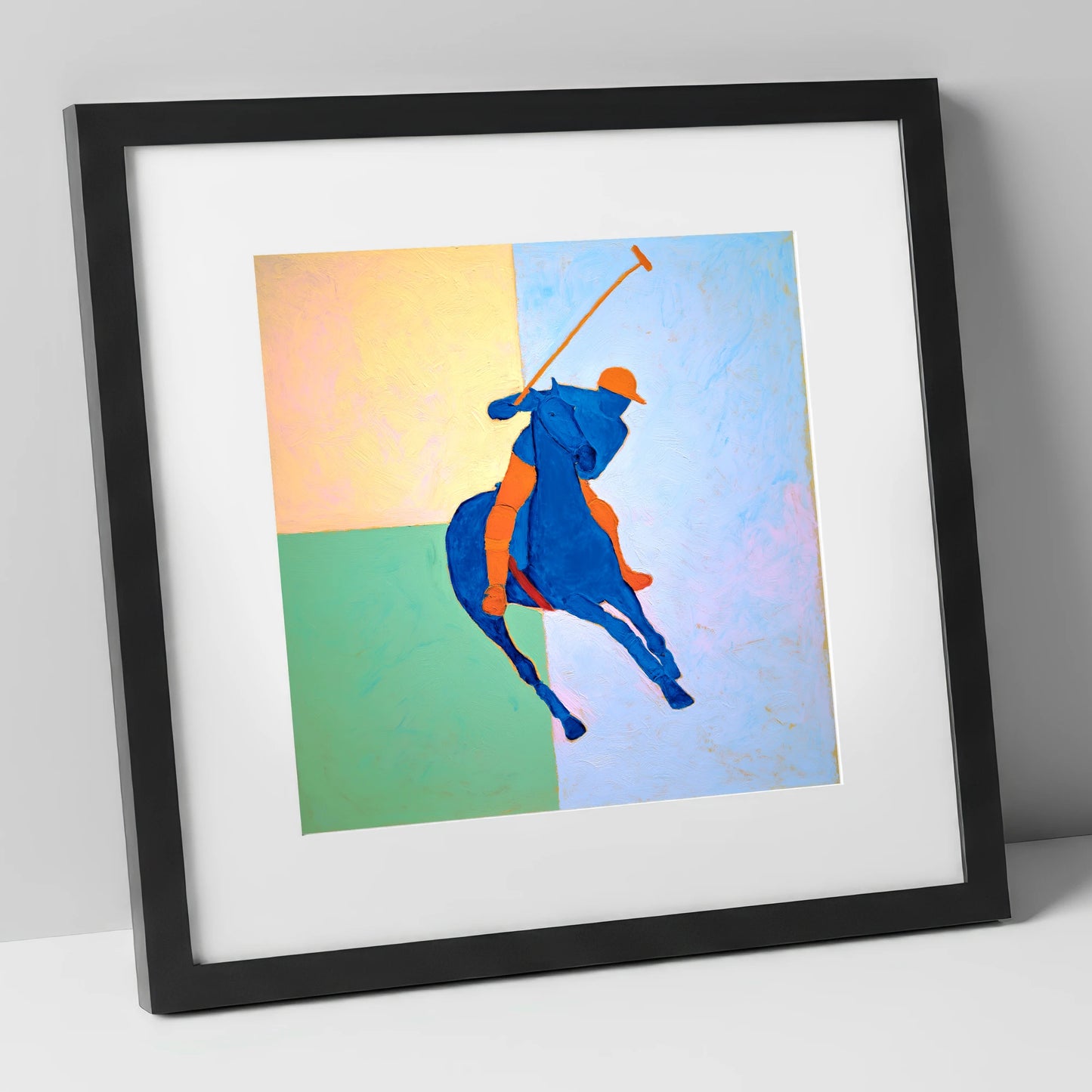 Cobalt Polo Swing polo horse art print in black frame
