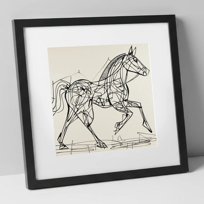 Structural Stride racing horse art print in black frame