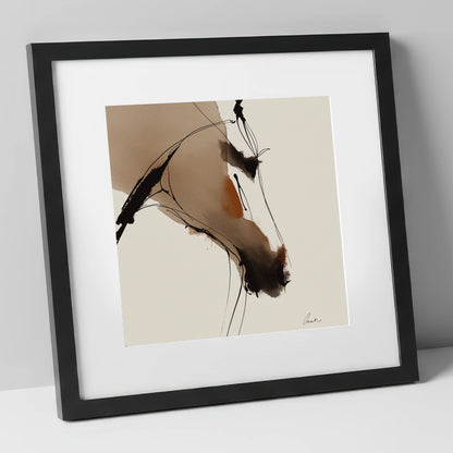 Abstract Sepia Profile horse portrait art print in black frame