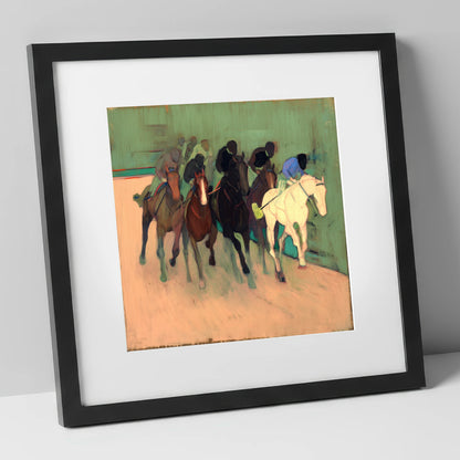 The Front Runners racing horse art print in black frame